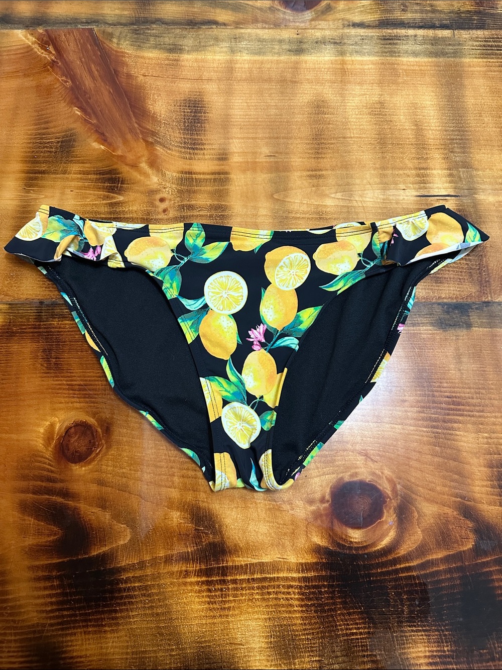No Boundaries Black Swim Bottoms with Yellow Size Tag